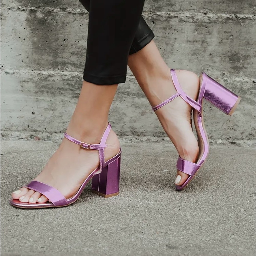 Lulus Arya Metallic Purple Block Heel Sandals
